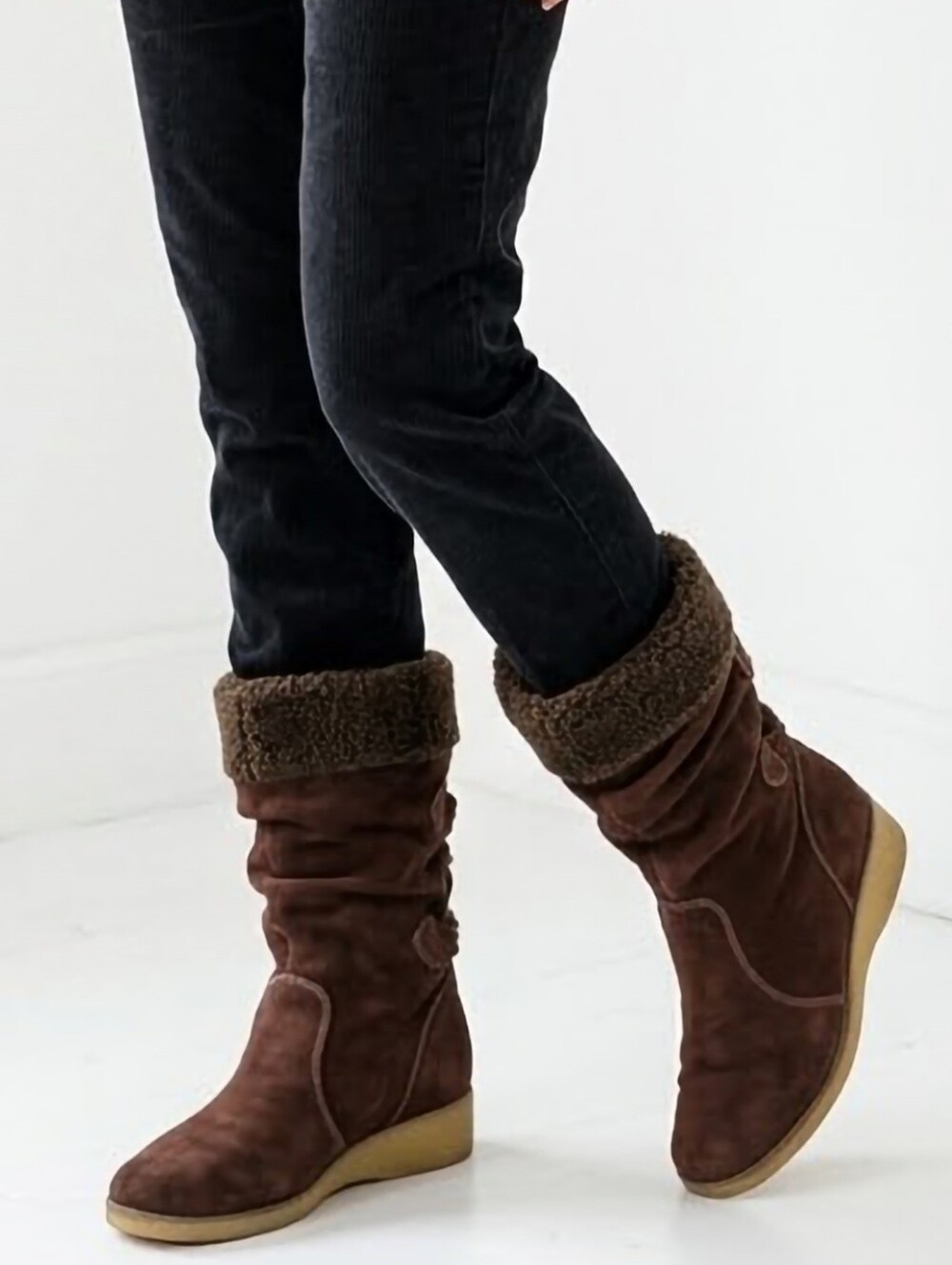 Land's End Chalet Women’s Brown Genuine Suede Mid-Calf Boots US 11